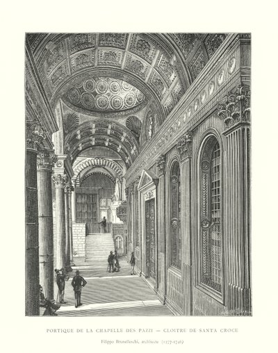 Portiko av kapellet til Pazzi, Cloister of Santa Croce, Filippo Brunelleschi, arkitekt av Italian School