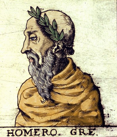 Portrett av Homer (9. århundre f.Kr.). Gravering av 1560 fra Atlas of Urbano Monte av Italian School