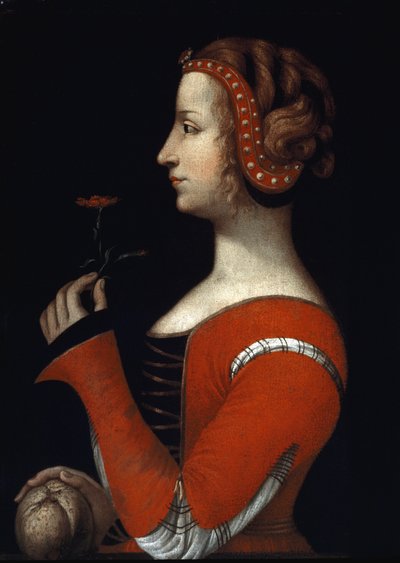 Portrett av Laure (Laura) av Noves (1308-1348), Aimee-kvinne fra Petrarca (Francesco Petrarca) Maleri av den italienske skolen på 1500-tallet. London, Victoria and Albert Museum av Italian School