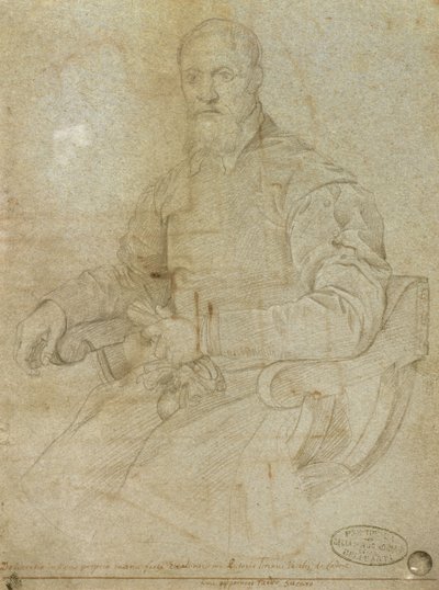 Portrett av Titian (Tiziano Vecellio) (ca. 1485-1576) romersk skole (kull på papir) av Italian School