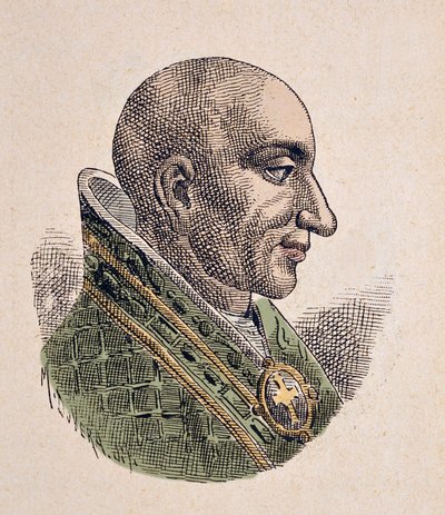 Portrett av motpaven Christophore (ou Christophe, Christopher, Cristoforo, Christophorus) (903-904) av Italian School