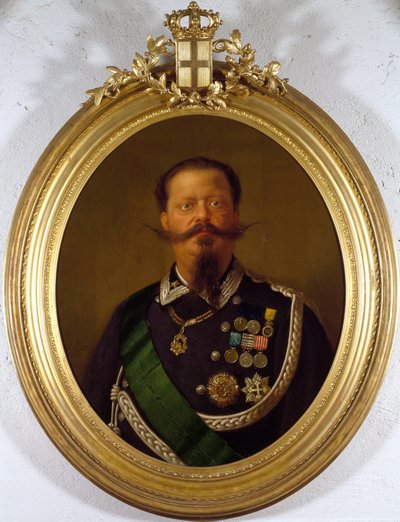 Portrett av kongen av Italia Vittorio Emanuele II (Victor Emmanuel) (Victor-Emmanuel) (1820-1870) Anonymt maleri. Privat samling fra 1800-tallet - Portrett av kongen av Italia, Victor Emanuel II (Vittorio Emanuele II) (1820-1870). Anonymt maleri av Italian School