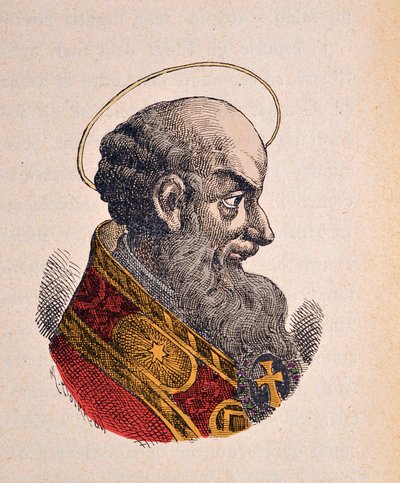 Portrett av paven Saint Pie V (Pius eller Pio) (1566-1572), 1898 (gravering med senere fargelegging) av Italian School