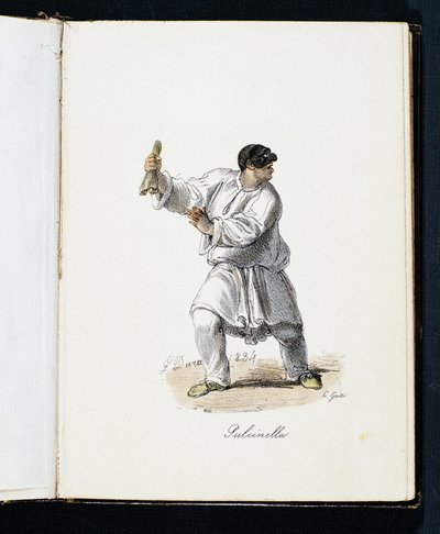 Pulcinella, Commedia dell'arte-karakter (litografi) av Italian School