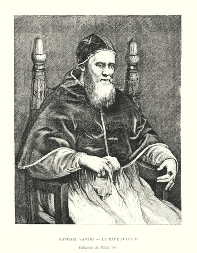 Raphael Sanzio, pave Julius II, Pitti Palace Collection (gravering) av Italian School