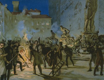 Revolution in Florence, 27. april 1859, illustrasjon fra et album om historien til Risorgimento laget for sjokoladen Talmone, sent på 1800-tallet av Italian School