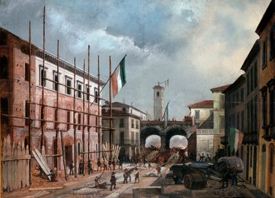 Revolutions of 1848, Five Days of Milan: forsvar av buen til Porta Nuova 19. mars (maleri av Italian School