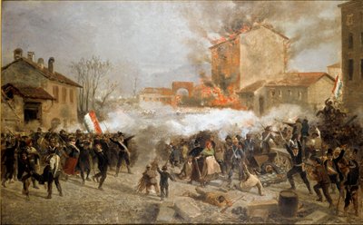 Revolutions of 1848, Five Days of Milan: opprørere overtar porta Tosa 22. mars (maleri av Italian School