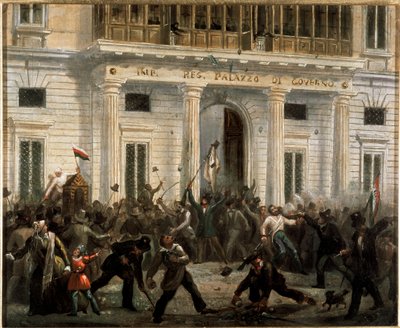 Revolusjoner i 1848, fem dager i Milano: opprørere tar over regjeringspalasset 18. mars (maleri av Italian School