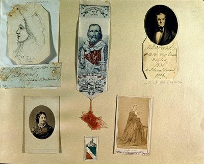 Risorgimento: collage-tavle rundt den italienske patrioten Giuseppe Garibaldi (1807-1882). Roma, Risorgimentos museum av Italian School