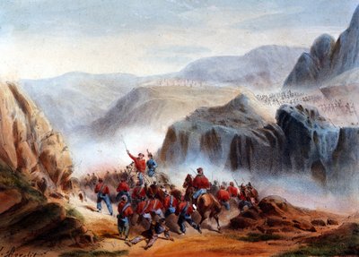 Risorgimento: slaget ved Calatafimi på Sicilia mellom troppene til Giuseppe Garibaldi (1807-1882), Tusen og hæren til kongeriket av de to Siciliene av Italian School