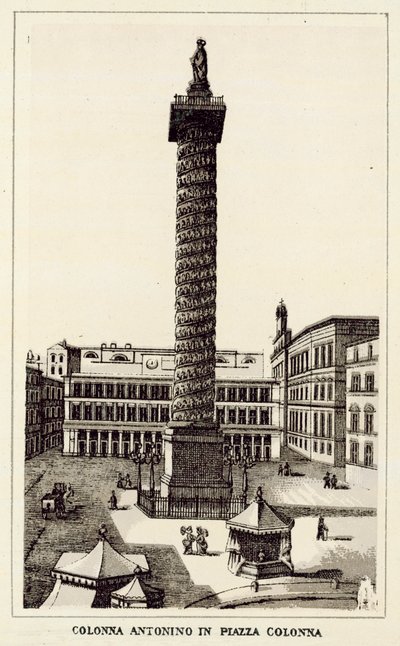 Roma: Antoninus-søylen på Piazza Colonna (litho) av Italian School