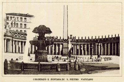 Roma: Kolonnaden og fontenen til St. Peter Vatikanet (litho) av Italian School