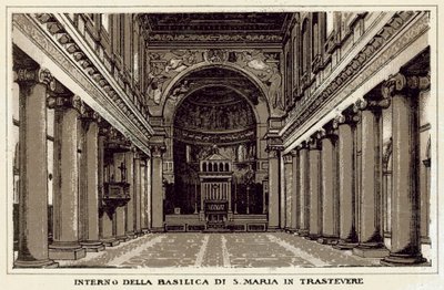 Roma: Interiør av basilikaen S Maria In Trastevere (litho) av Italian School