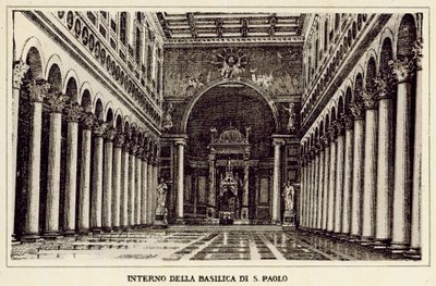 Roma: Interiør av St. Paul-basilikaen (litho) av Italian School