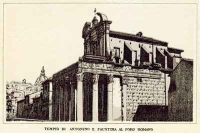 Roma: Antoninus og Faustinas tempel ved Forum Romanum (litho) av Italian School