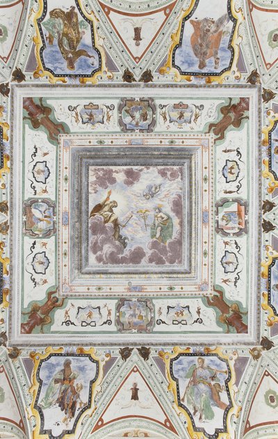Rom for Jupiter og Merkur: Jupiter, Merkur og Amor, omgitt av de fire årstidene av Italian School