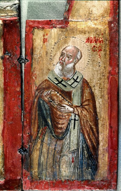 Saint Anastasia detalj. Triptyk av en gresk kunstner. Maling på tre. Venezia fra 1500-tallet, Museo Correr av Italian School