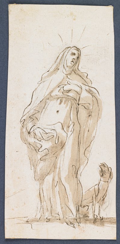 Saint Margaret of Cortona, sent på 1600-tallet (penn og brunt blekk og vask over svart kritt) av Italian School