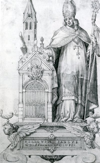 Saint Wolfgang of Regensburg (c.934- 994) (engraving) av Italian School