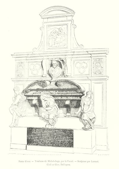 Santa Croce, Michelangelos grav, av Vasari, Skulptur av Lorenzi, Cioli og Giov Dell