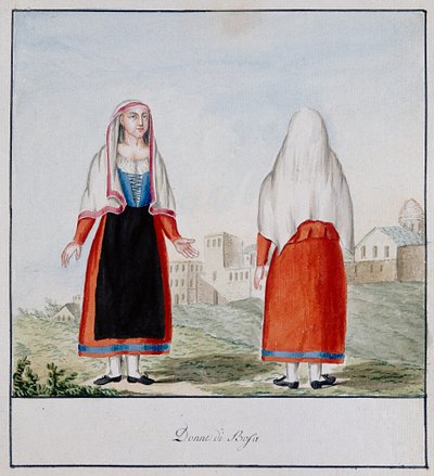 Sardinske kostymer av Bosa, trykt ms.258, Luzzetti Collection av Italian School