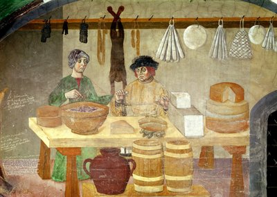 Pølse- og osteselgere (fresco) av Italian School