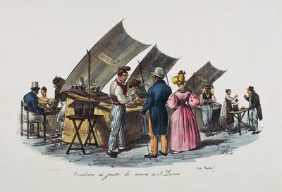 Sjømatselger i Santa Lucia, Napoli, Italia av Italian School