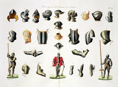 Separate Pieces of a Knights Armour, plate 15 fra The History of the Nations, gravert av G. Lago av Italian School
