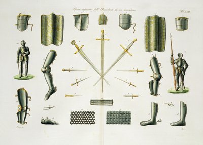 Separate Pieces of a Knights Armour, plate 18 fra The History of the Nations, gravert av G. Lago av Italian School
