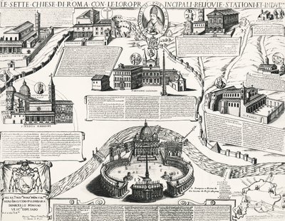 Syv kirker i Roma, med portrett av Alexander VII (pave 1655-1667), Italia av Italian School