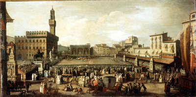 Vis på Signoria-plassen i Firenze. Olje på lerret av Italian School