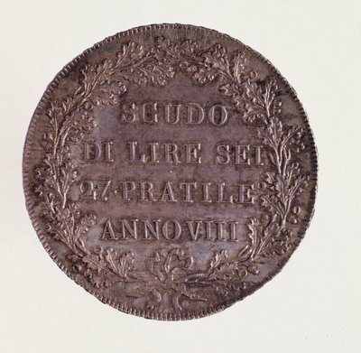 Sølv ecu fra Milano. 16.06.1800. Diam 3,9 cm Napoli, arkeologisk museum av Italian School