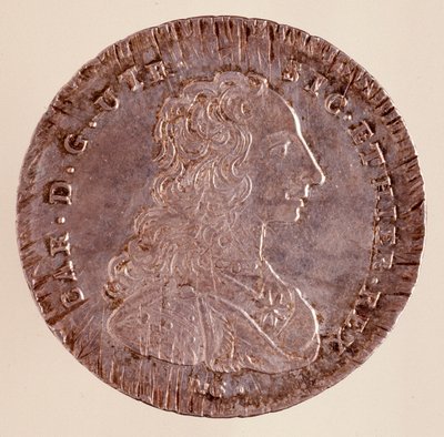Sølv Piastra fra Napoli: Reign of Charles III of Spain (1716-1788) og portrett. 1750. Diameter. 4 cm Napoli, arkeologisk museum av Italian School