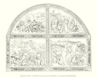 Spinello Aretino, Episode de la vie de San Benedetto, Sacristie de San Miniato (gravering) av Italian School