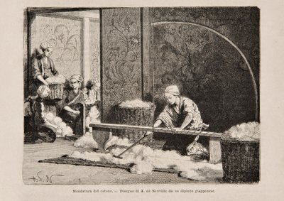 Spinning Cotton, Japan, fra den italienske utgaven av Tour du Monde, 1869 av Italian School