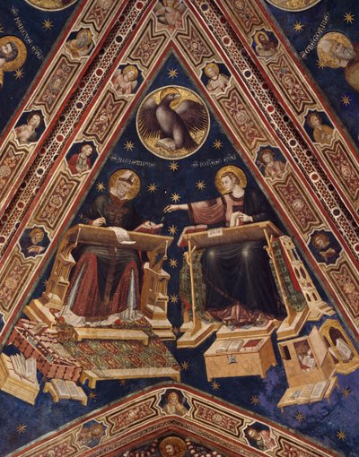 St Augustine og St John the Evangelist av Italian School