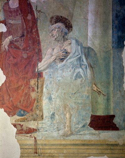 St. Jerome som en angrende. Detalj. Fresco av Italian School