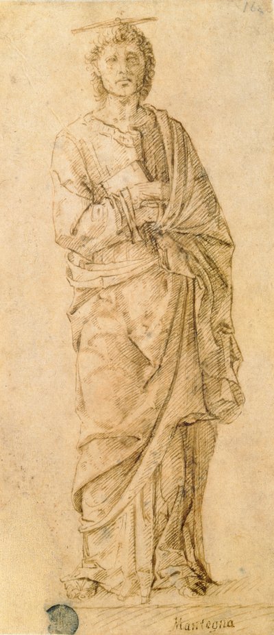 St. Johannes evangelisten, tilskrevet enten Giovanni Bellini (ca. 1430-1516) eller Andrea Mantegna (1430-1516) (penn og blekk på papir) av Italian School