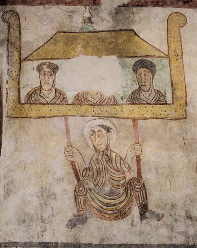 St. Proculus svinger på tau, detalj fra fresker (8. århundre), Church of St. Proculus, Naturno, Val Venosta, Trentino-Alto Adige, Italia av Italian School