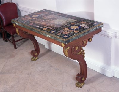 Bordplate som viser havnen i Livorno, etter et design av Antonio Ciocci (fl.1722-92) (pietra dure) (se 316265 for par) av Italian School