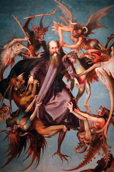 St. Anthonys fristelser. Det 16. århundre. Maleri. Anonym. Genova. Italia. av Italian School