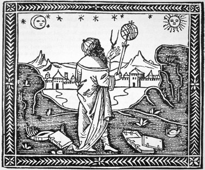 The Astrologer Albumasar (787-885) kopi av en illustrasjon fra hans Introductorium in Astronomiam, Venezia 1506, brukt i en History of Magic, publisert sent på 1800-tallet av Italian School