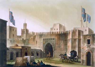 Beb Kar, porten til Tunis, med europeere i hesteopptreden, ca. 1820-30-tallet av Italian School