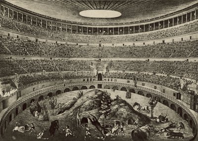 Colosseum, jakten på det store villdyret (litho) av Italian School