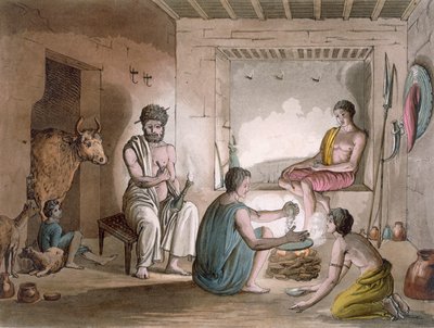 Hazorta-stammen i Abessinia som bor i steinhuggede hus, ca. 1820-30-tallet av Italian School