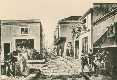 The House of the Pensile Balcony slik den var (gravyr) av Italian School