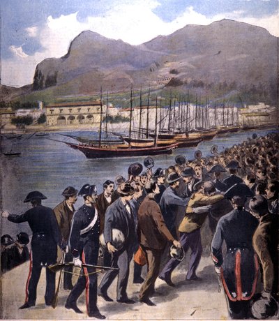Mafiaen returnerte til Palermo under eskorte av Carabinieri etter amnestien i 1895. av Italian School