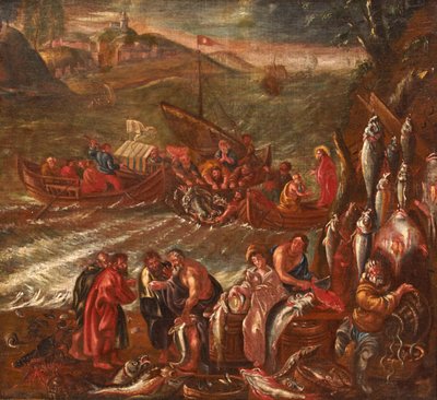 Miraklet i Galilea, den store fiskefangsten av Italian School