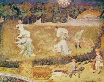 August måned, detalj av innhøstingen, ca. 1400 (fresco) av Italian School